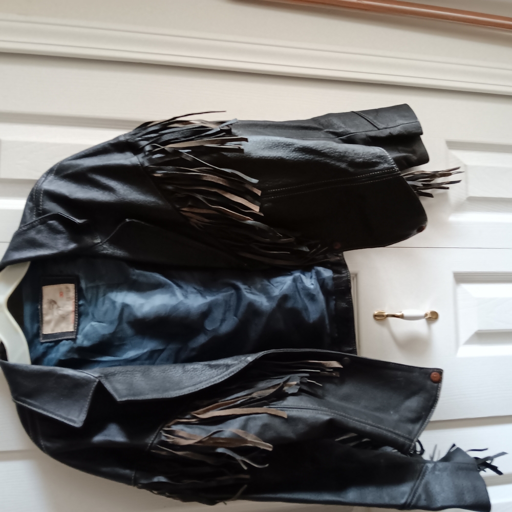 Black Leather Fringe Jacket